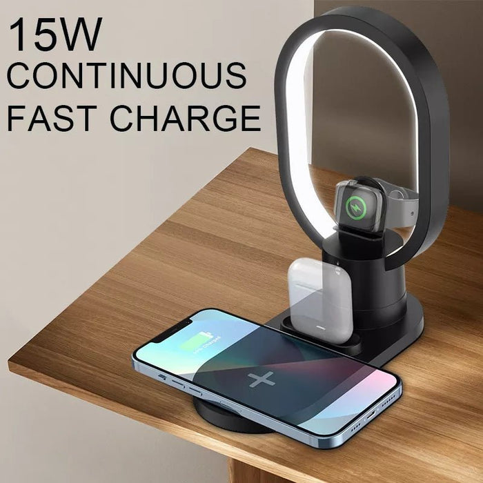 4 in 1 15W Magnetic Lamp - Wireless Charger and 360 Degrees Rotating Night Light, Bedside Light - Perfect for Samsung Galaxy Z Fold 4, S22 Ultra, iPhone 14 Pro Max - Shopsta EU