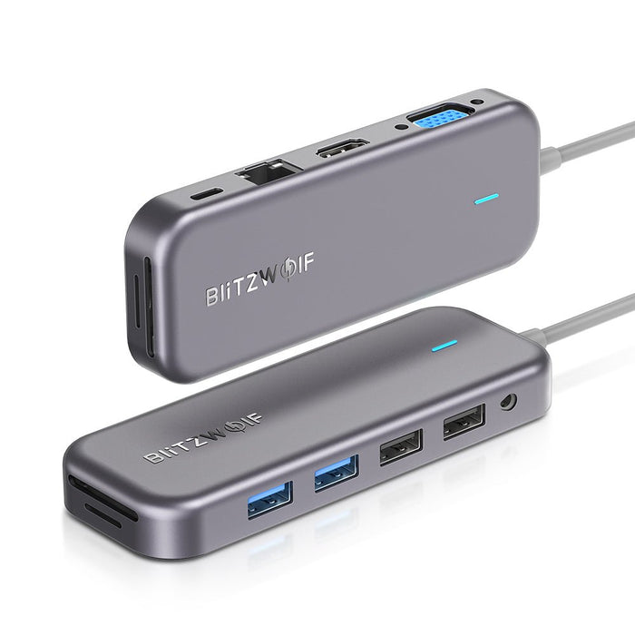 BlitzWolf BW-TH8 - 11-in-1 USB-C Data Hub with 100W PD, 4K & 1080P Resolution, Dual USB3.0 & USB2.0 Ports - Perfect for Stable Internet, SD/TF Card Slots & Audio Sync Output Needs - Shopsta EU