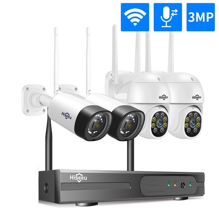 Hiseeu Wireless 8CH 4PCS 3MP - Two-Way Audio Security PTZ 5X Digital Zoom, Outdoor Bullet WIFI IP Cameras, Waterproof CCTV Kit - Ideal for Home Surveillance and Property Protection - Shopsta EU