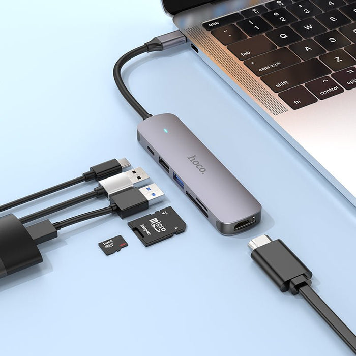 Hoco 6-in-1 HUB - Type C to USB 3.0/2.0 Adapter, PD60W Dock, MacBook Pro Accessories, HDMI-Compatible USB-C Splitter, 4K 30HZ HDTV - Ideal for Enhancing Connectivity and Productivity - Shopsta EU