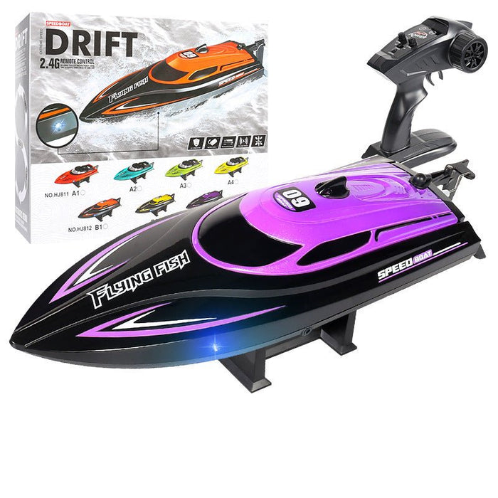 HXJRC HJ812 - 2.4G 4CH High-Speed RC Boat with LED Lights, Waterproof 25km/h Electric Racing Speedboat - Perfect for Lakes, Pools, and Remote Control Toy Enthusiasts - Shopsta EU