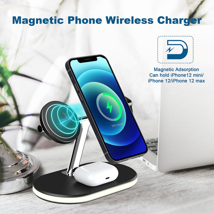 Magnetic Wireless Holder 15W - 3-in-1 Fast Charging Charger, Compatible with AirPods, iWatch, iPhone, and Other Smartphones - Perfect for Tech-Savvy Individuals Always on the Go - Shopsta EU